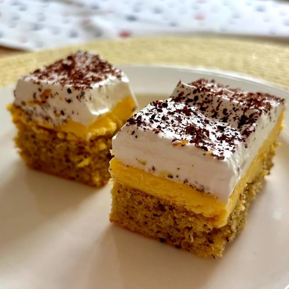 Layered cream and custard cake